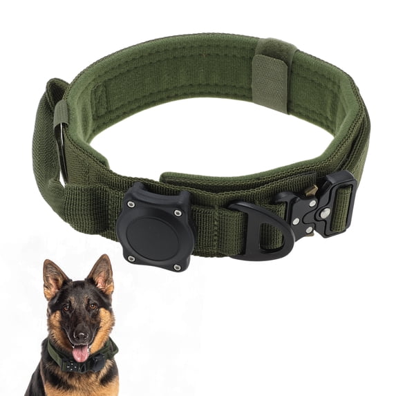 Unique Bargains Dog Collar Waterproof Tactical Dog Collar with Control Handle and Zinc Alloy Buckle Dog Collar for AirTag Medium Large Dog Medium Army Green (Includes Screwdriver Accessories)