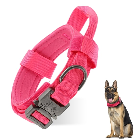 Unique Bargains Dog Collar for Large Dogs Adjustable Heavy Duty Collar with Handle Tactical Dog Collar Heavy Duty Dog Collar Pink M