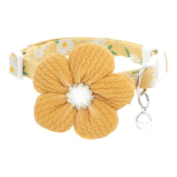 Unique Bargains Christmas Dog Collars for Small Dogs Flower Design Puppy Collar for Female Dog Collar Cute Dog Collar with Bell Adjustable Length Yellow