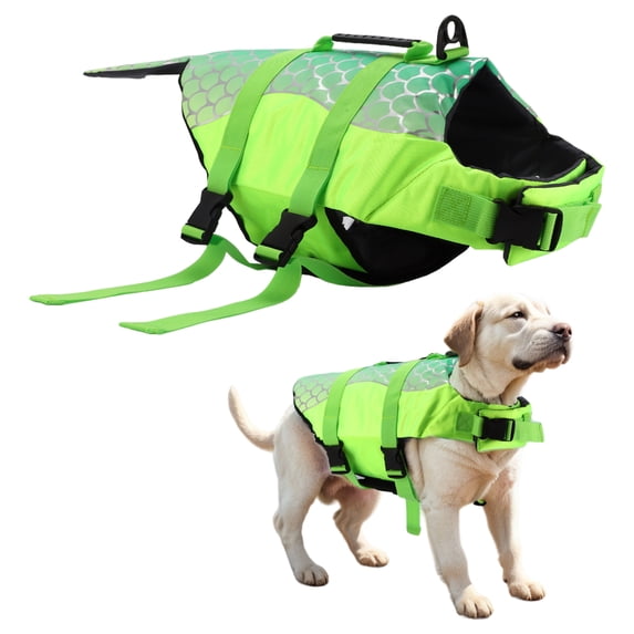 Unique Bargains Dog Life Vest for Swimming Boating Dog Life Vest with Reflective Stripes Rescue Handle Buckle XL Green