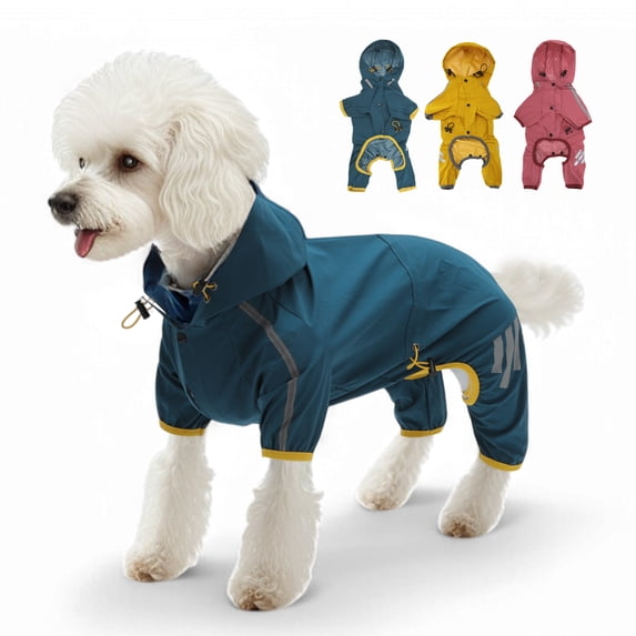 Unique Bargains Dog Raincoat Waterproof Dog Rain Jacket with Hood Rain Coat for Dogs Reflective Lightweight Dog Rain Coat Small Blue