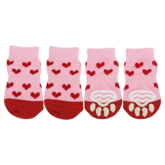 Unique Bargains Dog Socks Non-Slip Heart Pattern Socks 4 Pcs Pink L