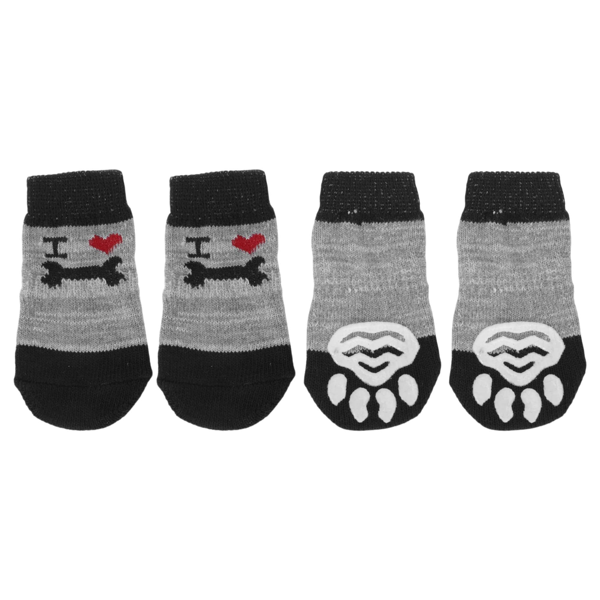 Unique Bargains Dog Socks Non-Slip Socks 4 Pcs Black Grey L