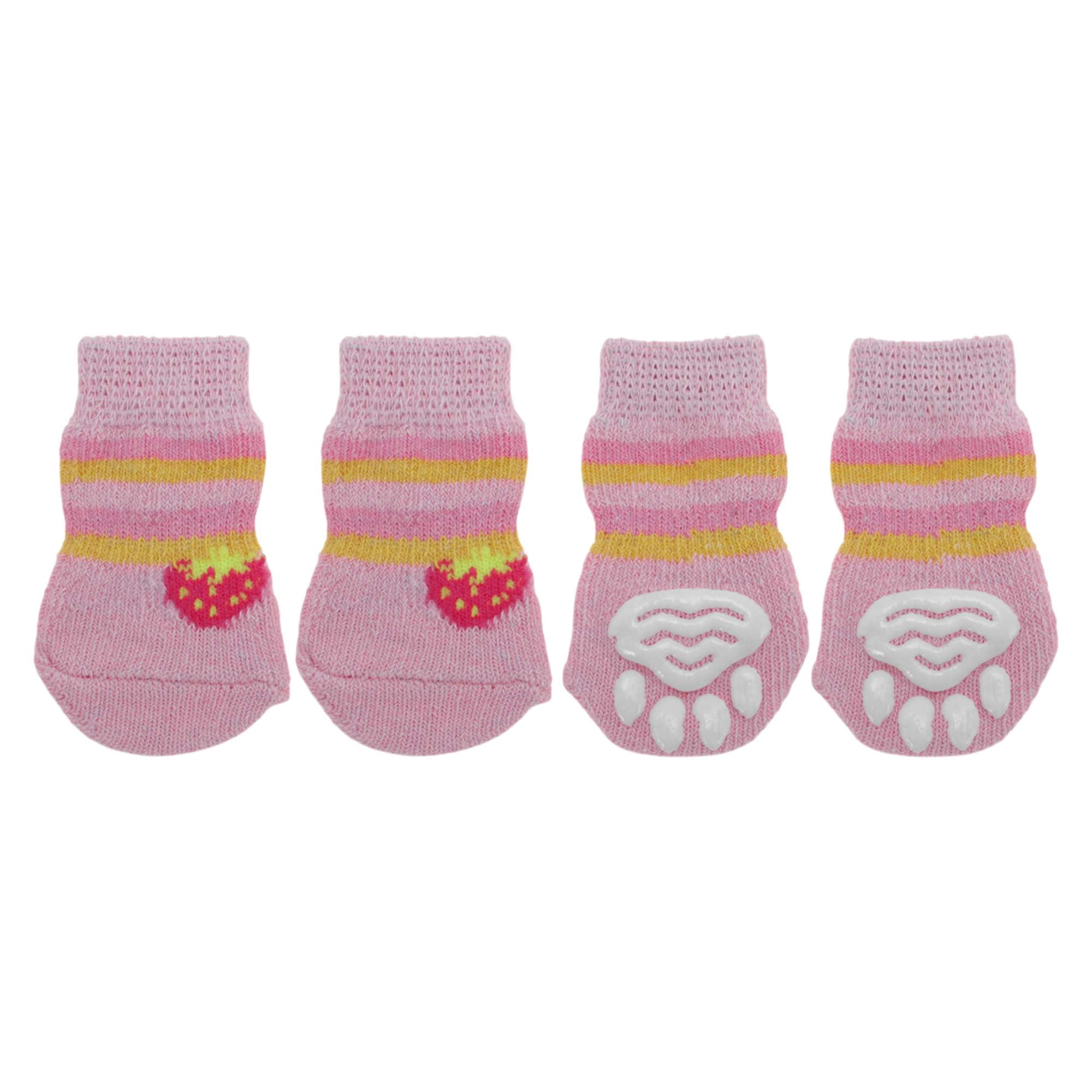 Unique Bargains Dog Socks Non-Slip Socks for Dogs and Cats Pink M