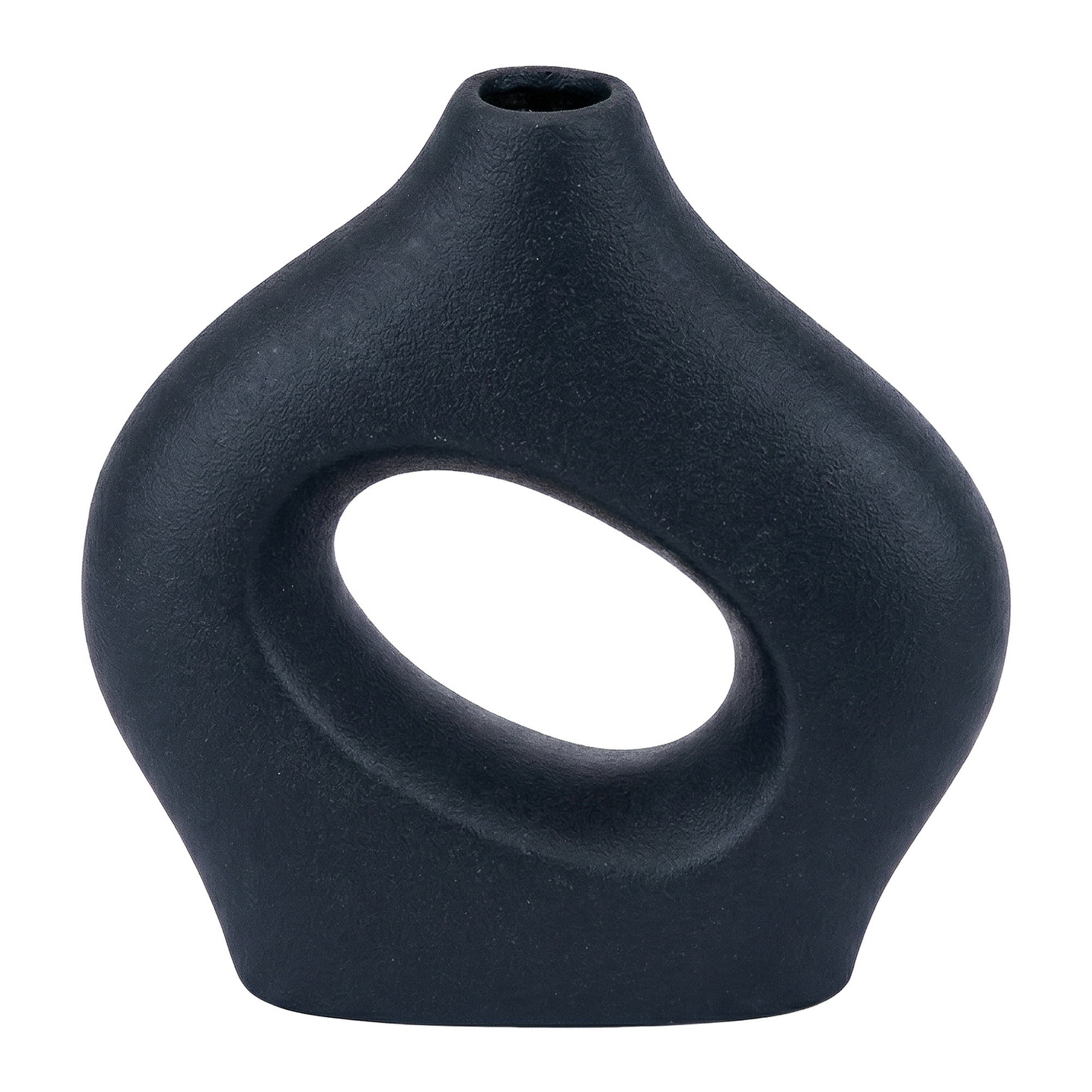 Unique Bargains Donut Hollow Circle Ceramic Flower Vase Black 5.7"L x 1.6"W x 5.7"H