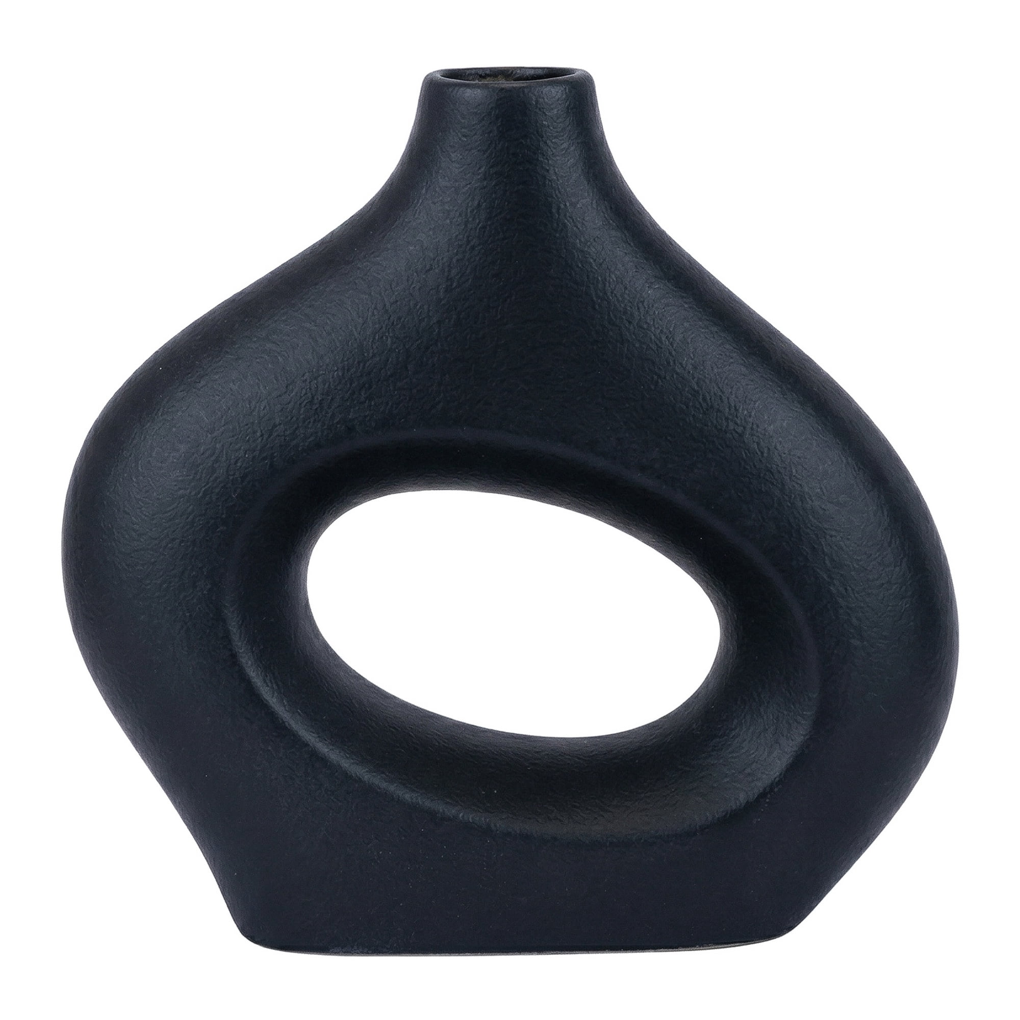 Unique Bargains Donut Hollow Circle Ceramic Flower Vase Black 7.2"L x 2.2"W x 7.2"H