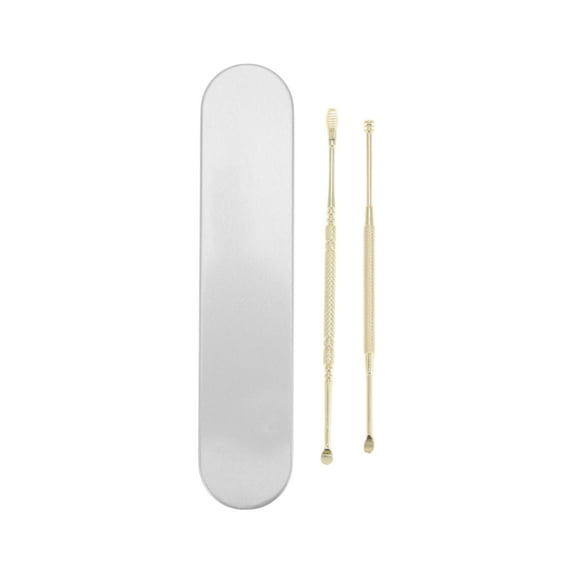 Unique Bargains Dot Pattern Earwax Cleaning Tool Kit 2 Pcs with Ergonomic Design Gold Tone