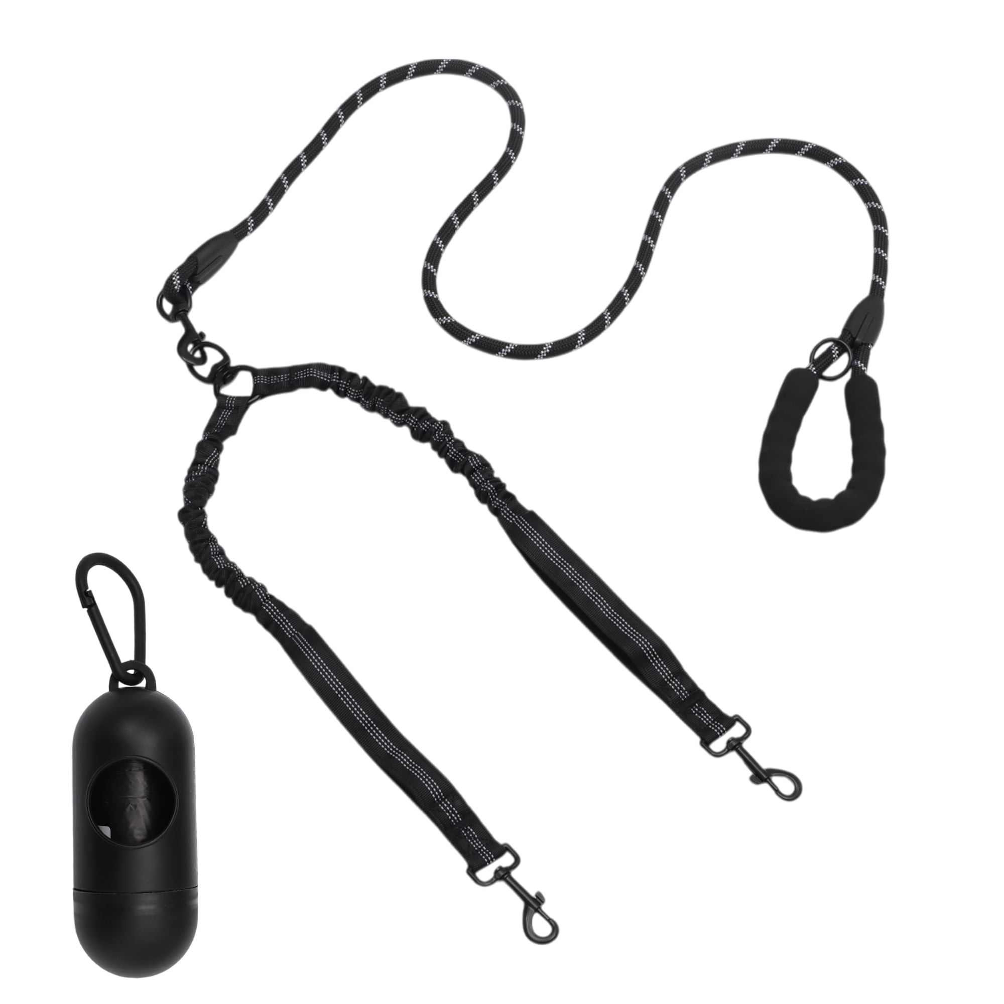 Unique Bargains Double Dog Leash Hands-Free Dual Dog Leash with Comfortable Padded Handle Double Leash for Two Dogs Adjustable Length 1 Set Black