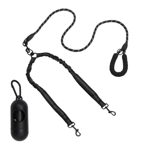 Unique Bargains Double Dog Leash Hands-Free Dual Dog Leash with Comfortable Padded Handle Double Leash for Two Dogs Adjustable Length 1 Set Black