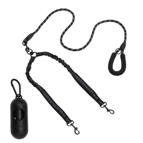 Unique Bargains Double Dog Leash Hands Free Dual Leash Padded Handle Black