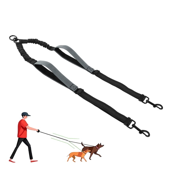 Unique Bargains Double Dog Leash No Tangle Dual Leash for Two Dogs with Adjustable Long Rope and Dual Control Handles Design for Training Pets Grey