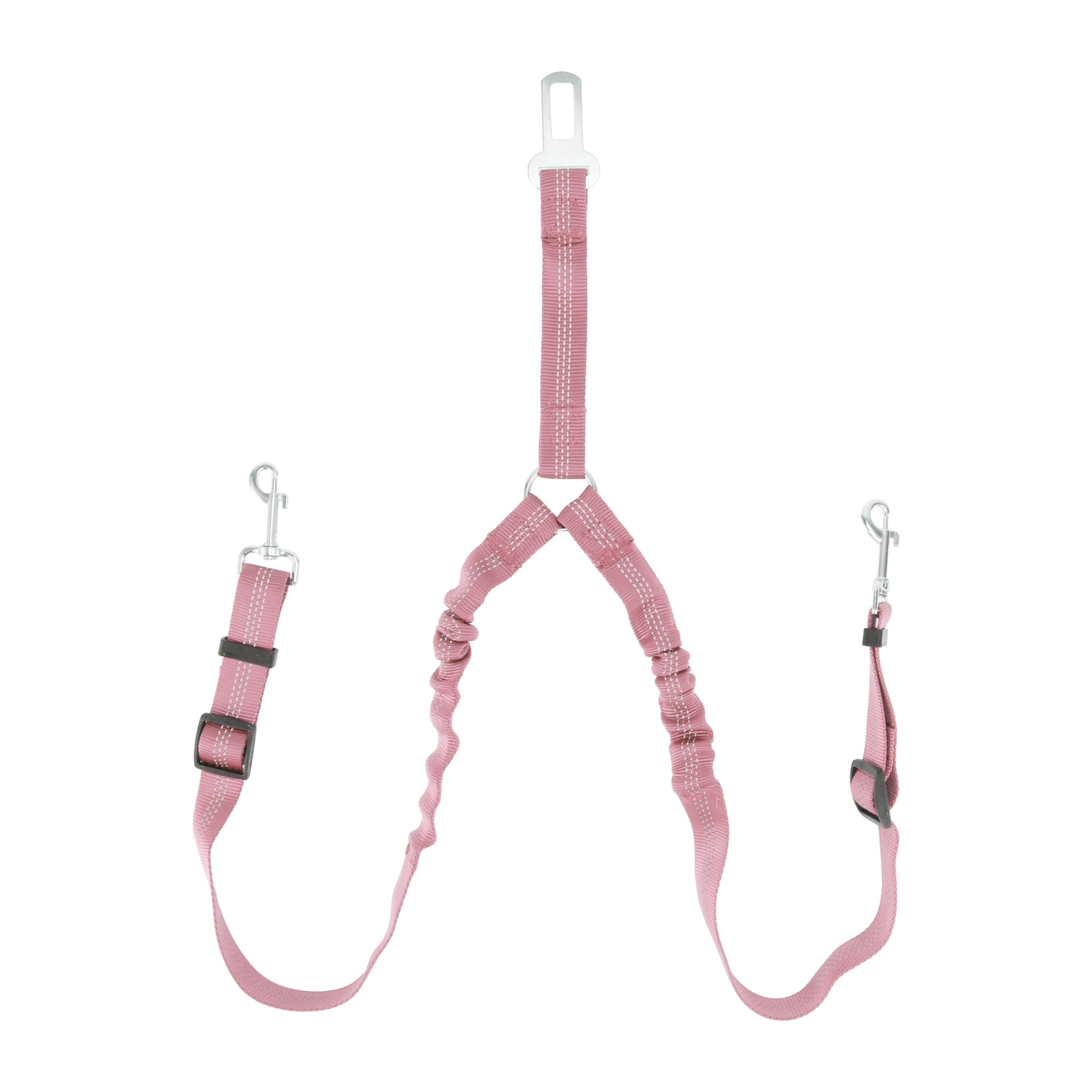 Unique Bargains Double Dog Seat Belt Nylon Dual Pet Car Headrest Restraint Safety  Pink
