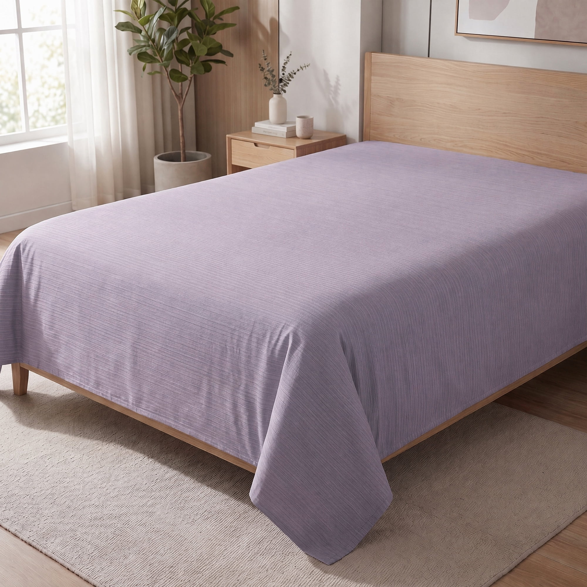 Unique Bargains Double Gauze Bed Sheet Soft Fitted Sheet Use Light Purple 91"x96"