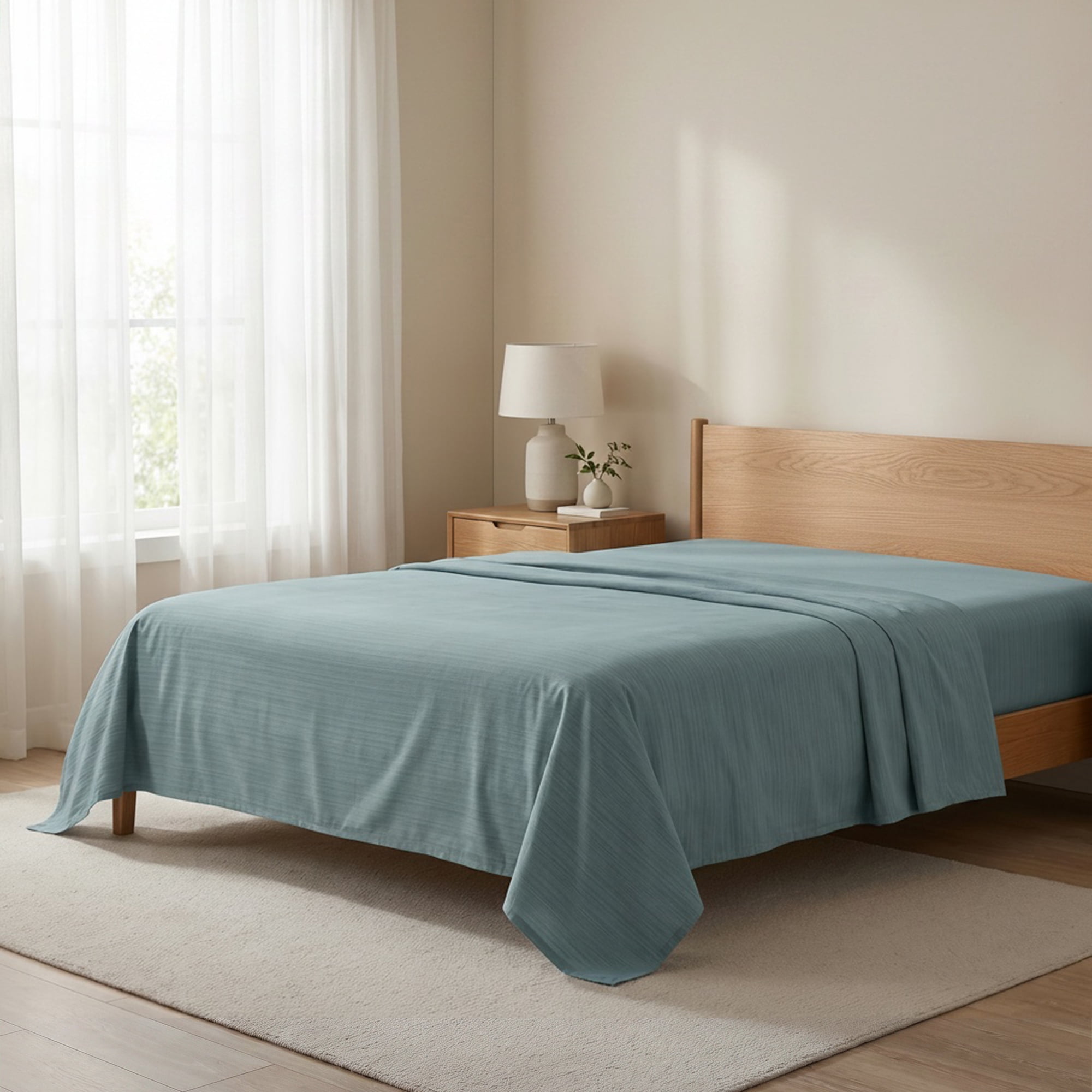 Unique Bargains Double Gauze Bed Sheet Soft Flat Sheet Use Lake Blue 91"x96"