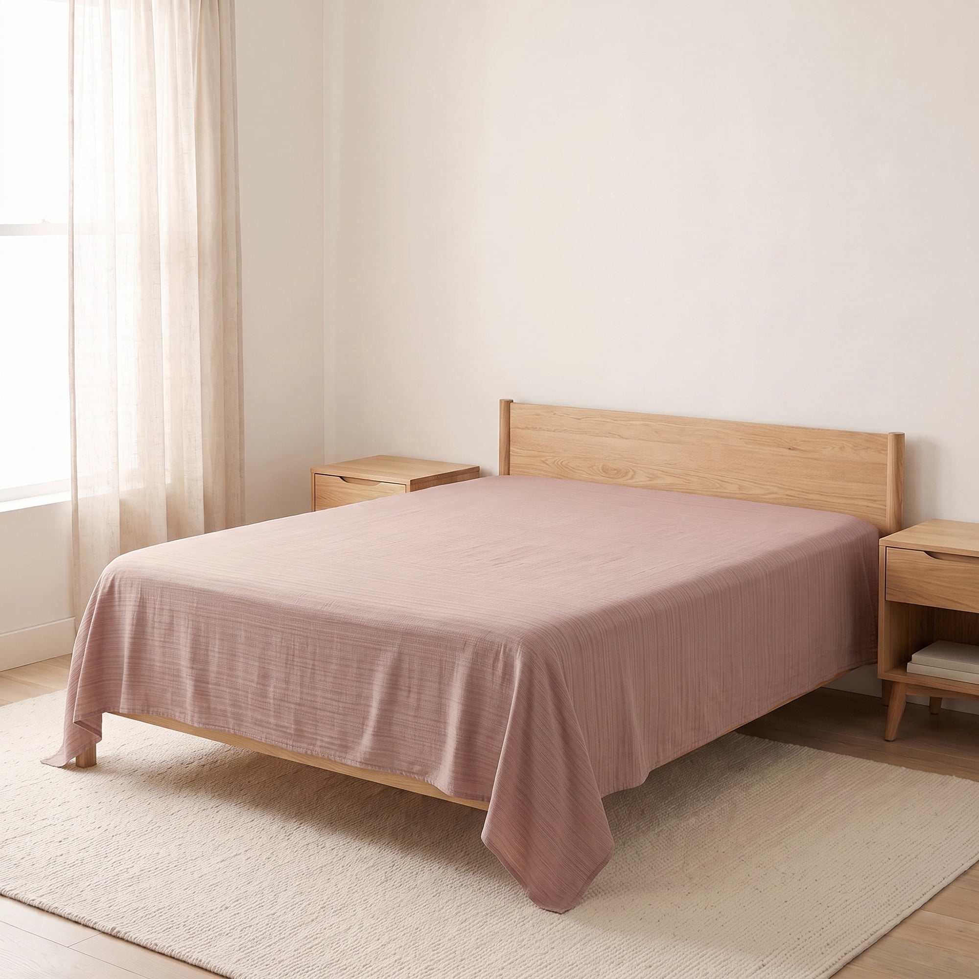Unique Bargains Double Gauze Bed Sheet Soft Flat Sheet for Bedroom Use Pink 91"x96"