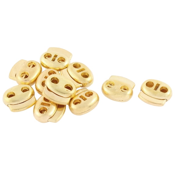 Unique Bargains Double Holes Cord Lock Stopper Toggles Spring Adjuster Fastener Gold Tone 10 Pcs