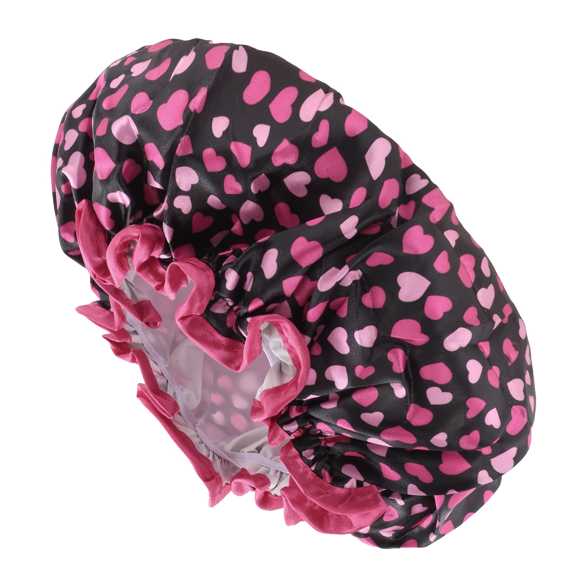 Unique Bargains Double Layer Heart-shaped Shower Cap Black, Red