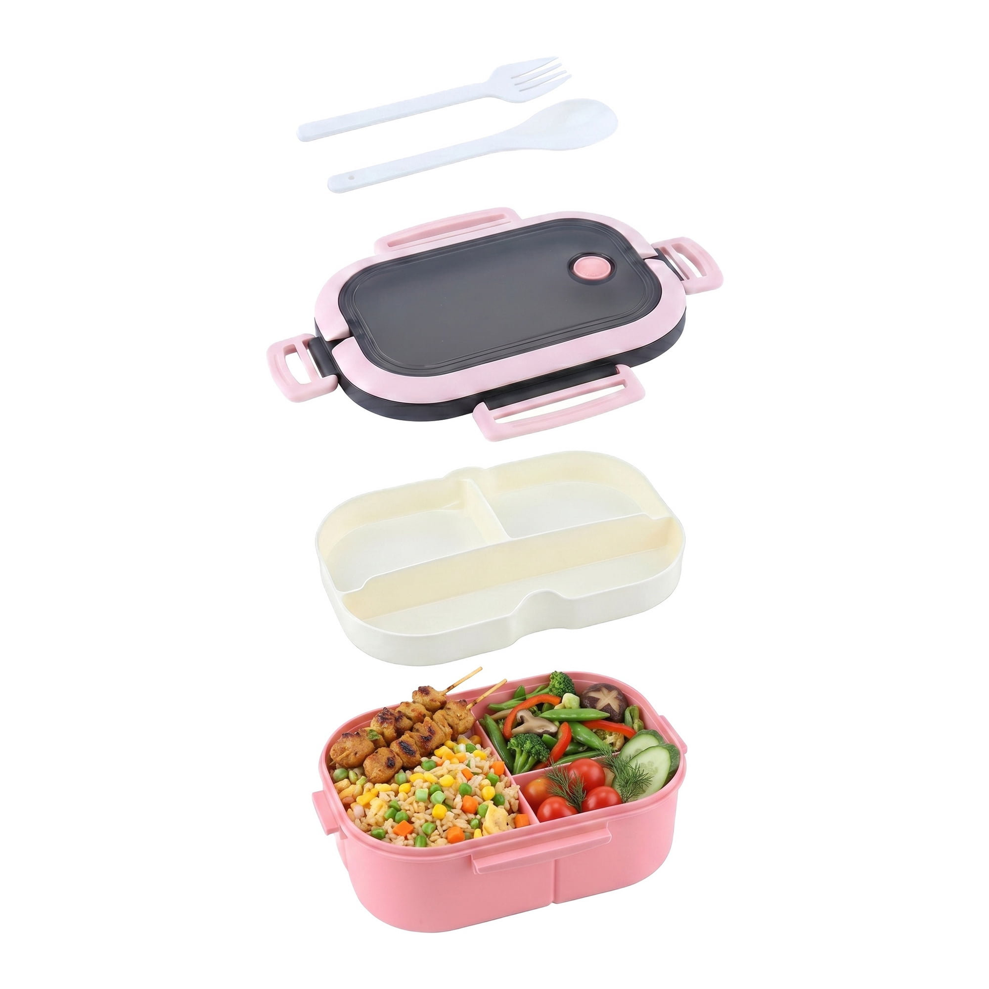 Unique Bargains Double-Layer Leak-Proof Meal Lunch Bento Box Pink