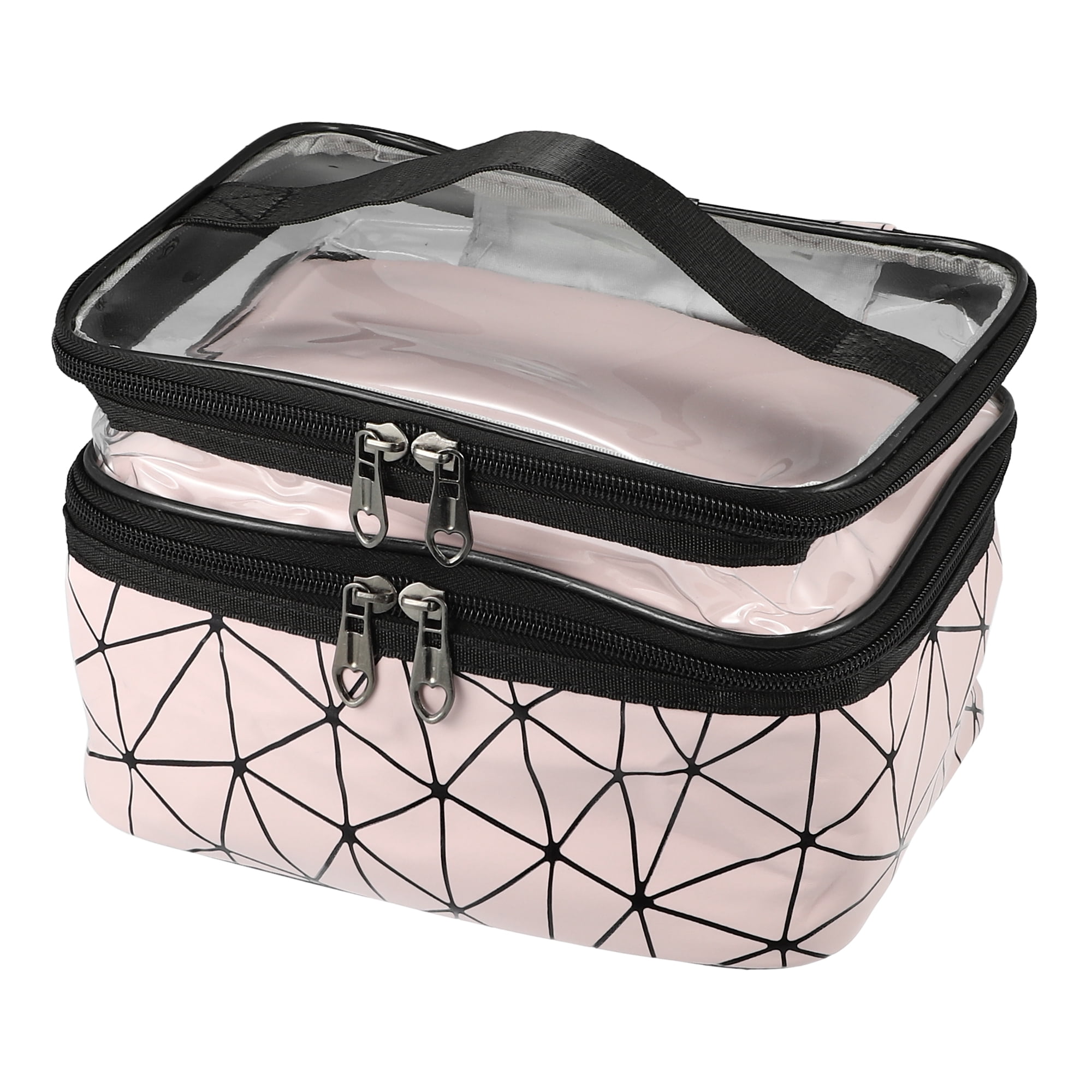 Unique Bargains Double Layer Makeup Bag Cosmetic Bags Make up Organizer Bag  for Women Pink - Walmart.com