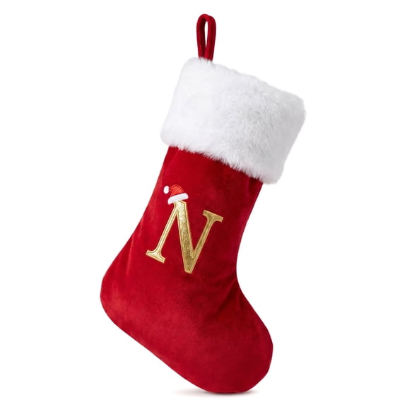 Unique Bargains Double Layer Modern Cozy Reindeer Christmas Stocking Letter N 18"