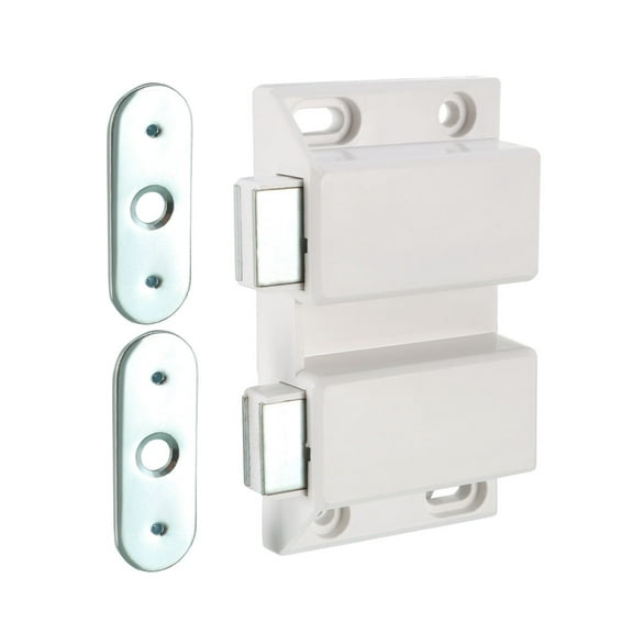 Unique Bargains Double Magnetic Touch Press Catch Latch Plastic White for Furniture Door Shutter