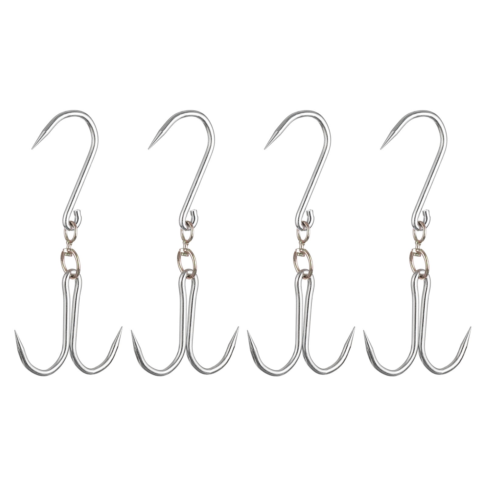 Unique Bargains Double Meat Hooks Galvanized Integrated Swivel Hooks Silver 12.2" x 0.33"
