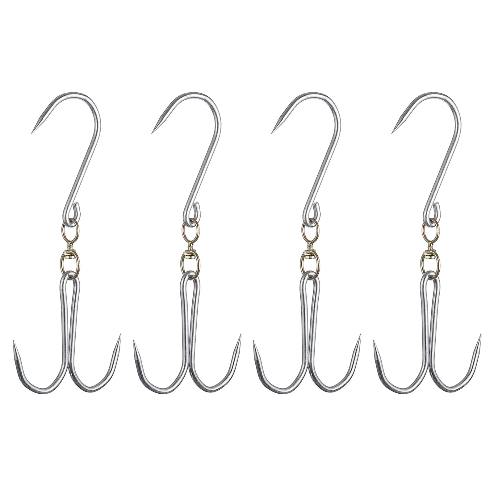 Unique Bargains Double Meat Hooks Galvanized Integrated Swivel Hooks Silver 12" x 0.27"