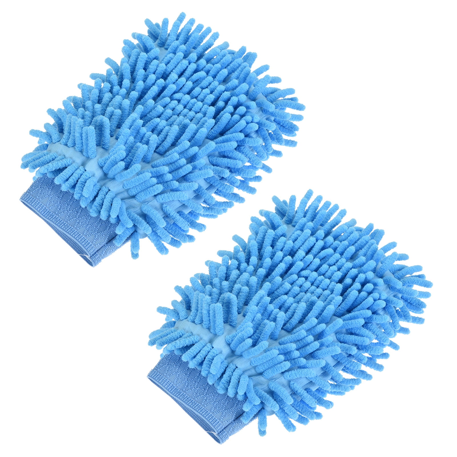 Unique Bargains Double-Sided Microfiber Soft Chenille Dusting Wash Mitten Blue