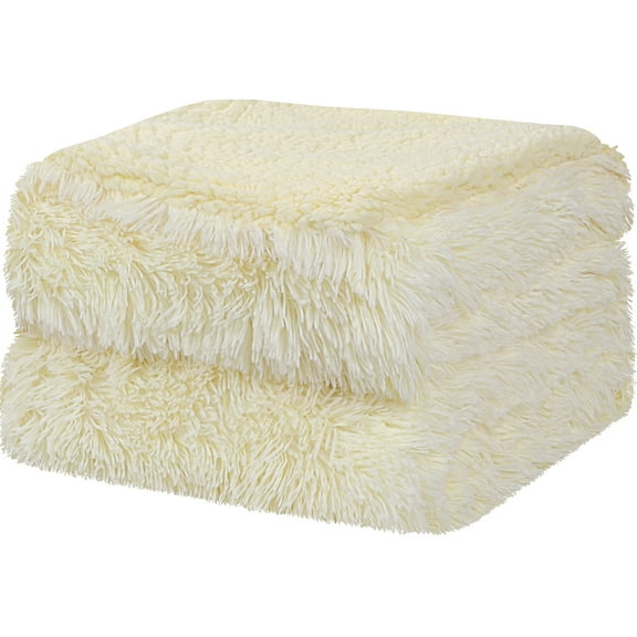 Unique Bargains Double-sided Fluffy Shaggy Faux Fur Blanket Cream Twin(60" x 80")