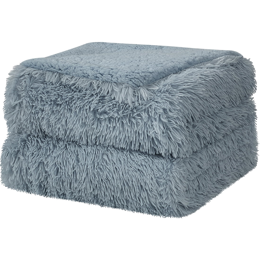 Unique Bargains Doublesided Fluffy Shaggy Faux Fur Blanket Grey Throw
