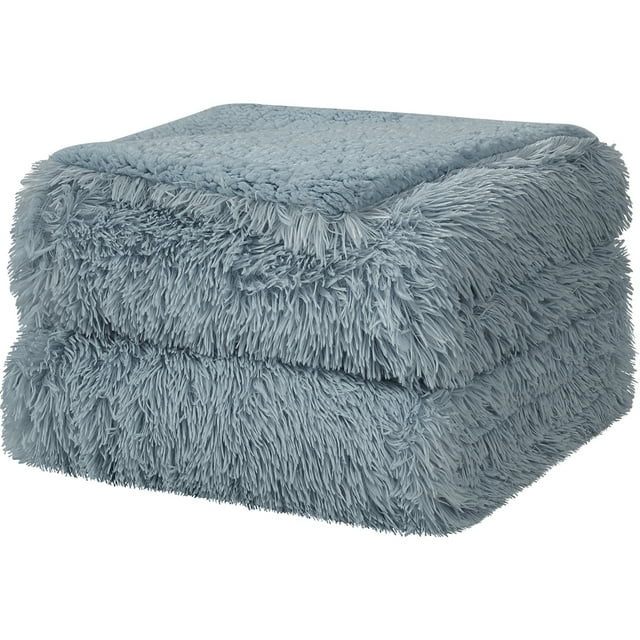 Unique Bargains Doublesided Fluffy Shaggy Faux Fur Blanket Grey Throw