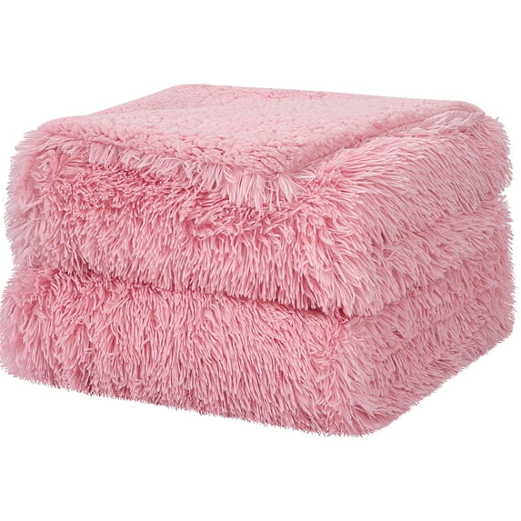 Unique Bargains Double-sided Fluffy Shaggy Faux Fur Blanket Pink Twin(60" x 80")