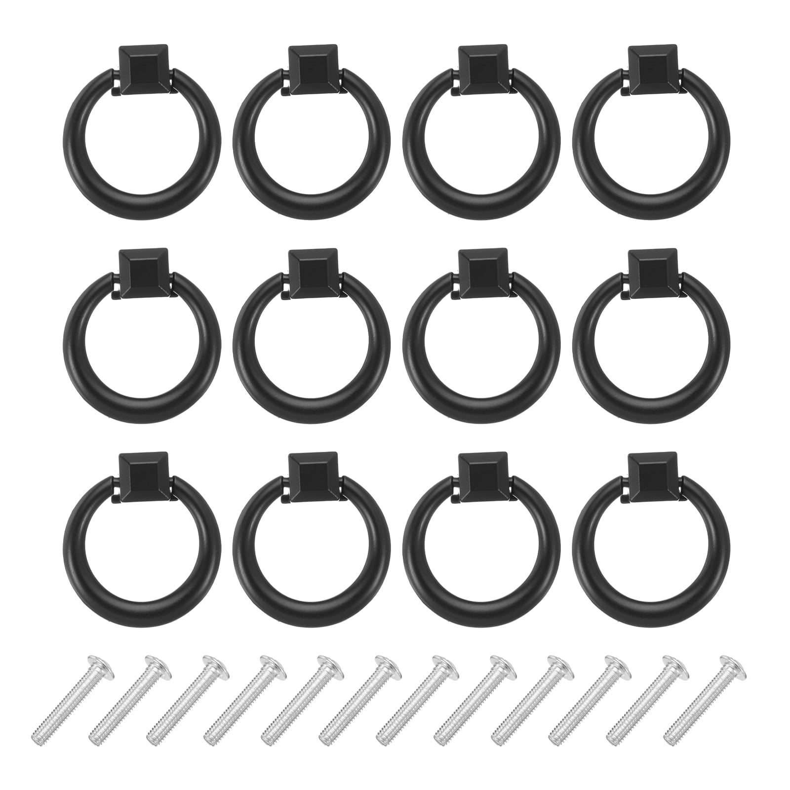 Unique Bargains Drawer Drop Ring Knobs Dresser Handles with Screws Black 12 Sets