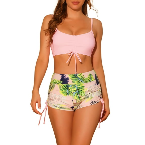 DARING DIVA Drawstring Bikini Sets Tropical Print Bathing Suits XL Pink