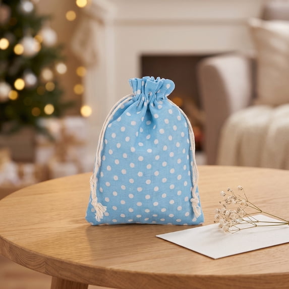 Unique Bargains Drawstring Gift Bags with Handles for Occasions Blue Dot 5.1" x 7.1"