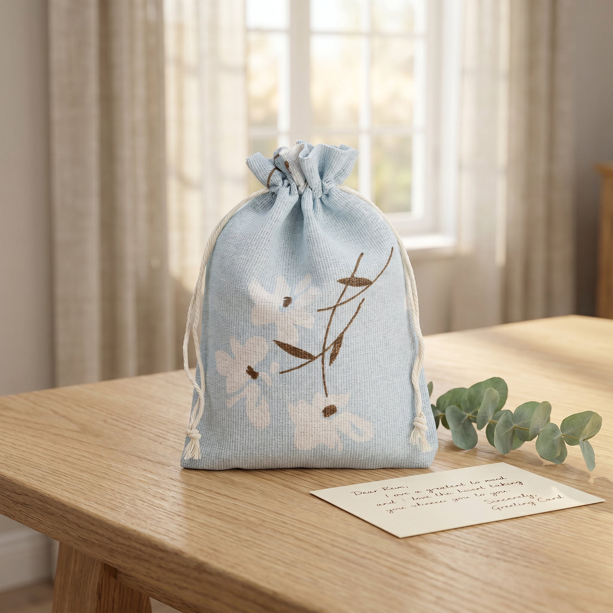 Unique Bargains Drawstring Gift Bags with Handles for Occasions Blue Flower 5.1" x 7.1"