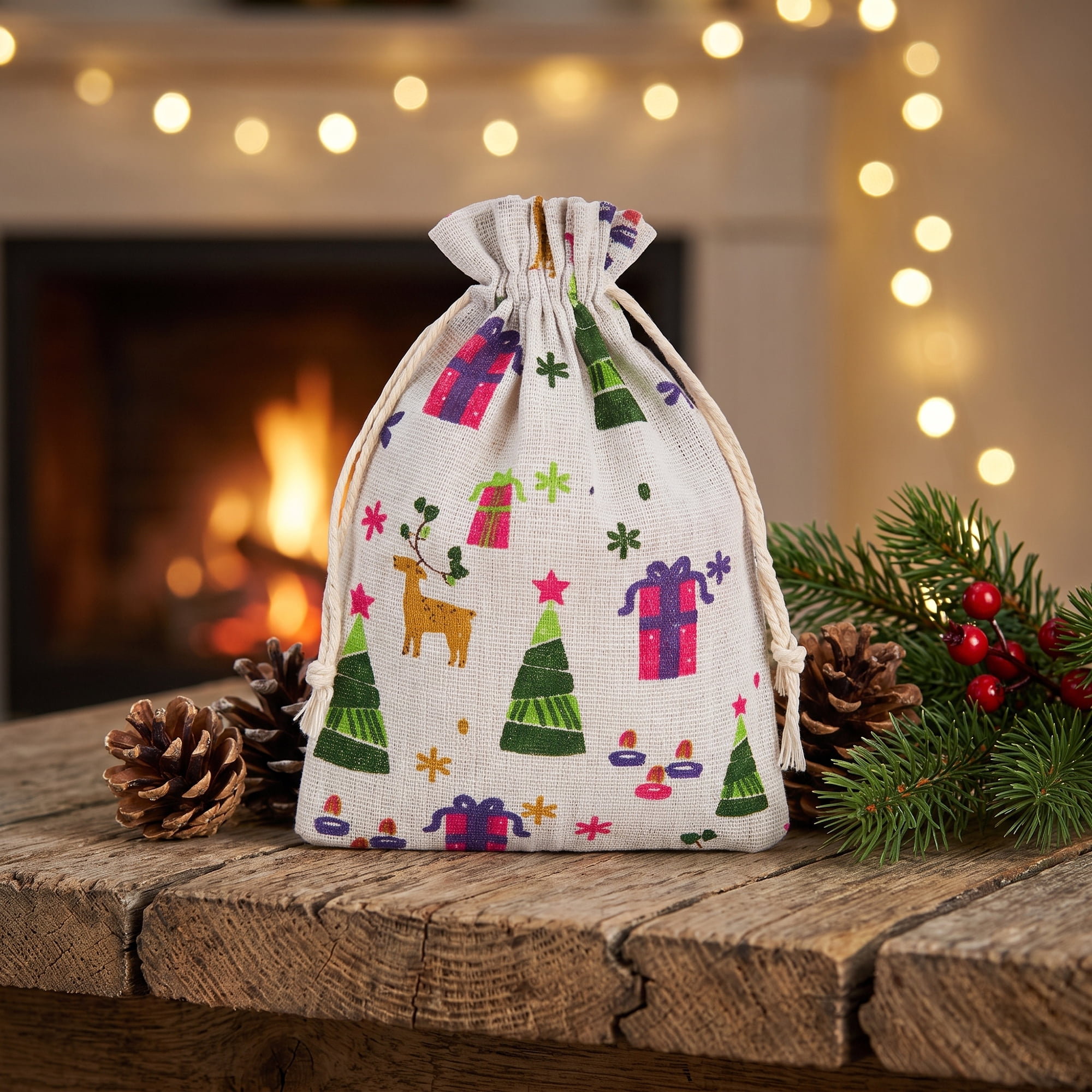 Unique Bargains Drawstring Gift Bags with Handles for Occasions Christmas 5.1" x 7.1"