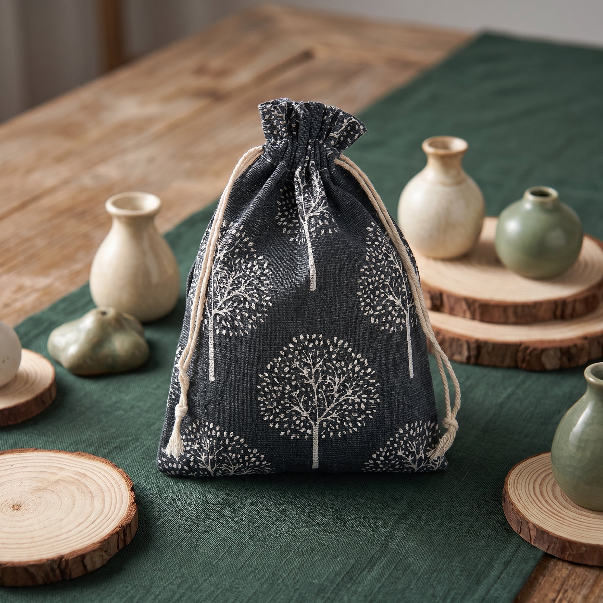 Unique Bargains Drawstring Gift Bags with Handles for Occasions Grey Tree 5.1" x 7.1"