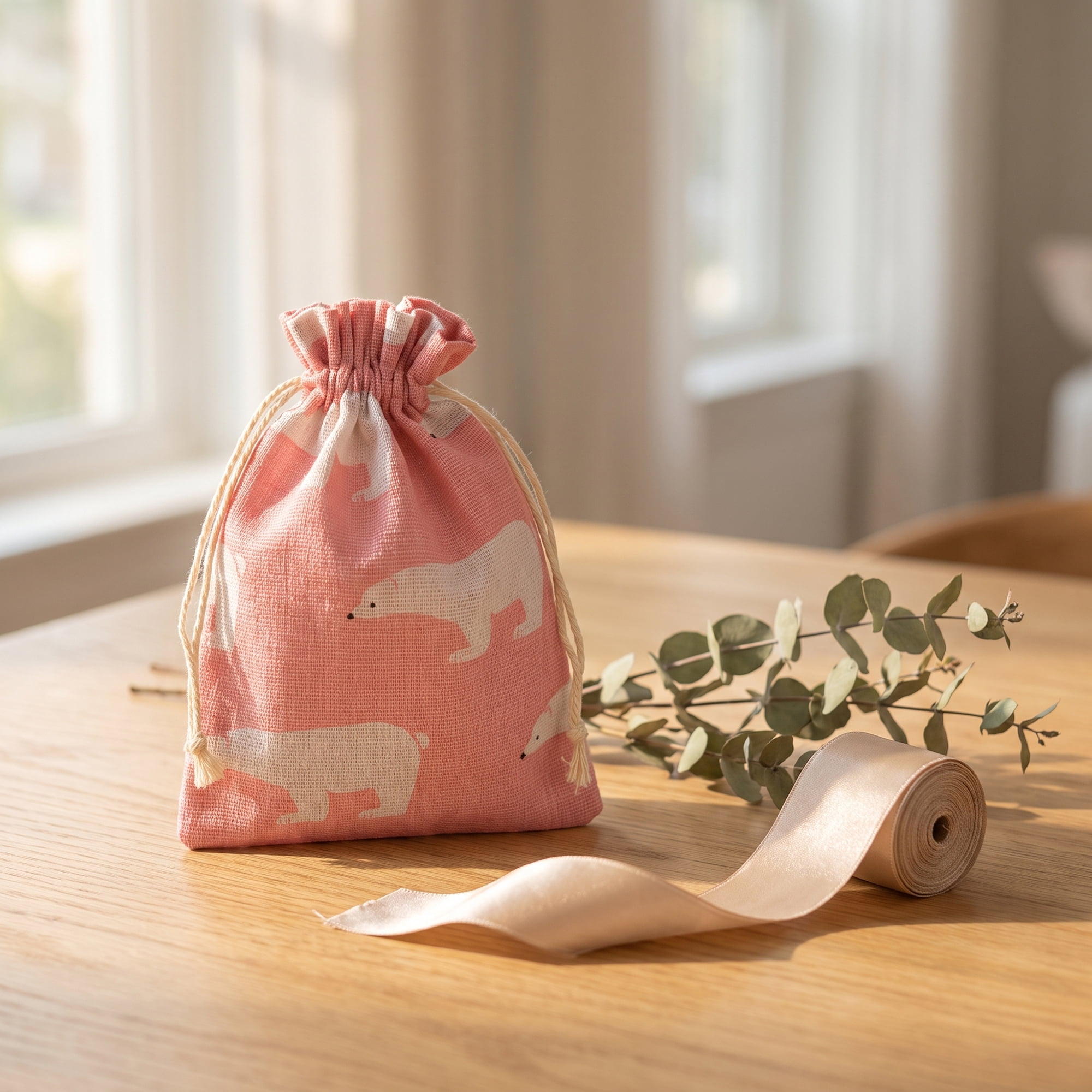 Unique Bargains Drawstring Gift Bags with Handles for Occasions Pink Bear 5.1" x 7.1"