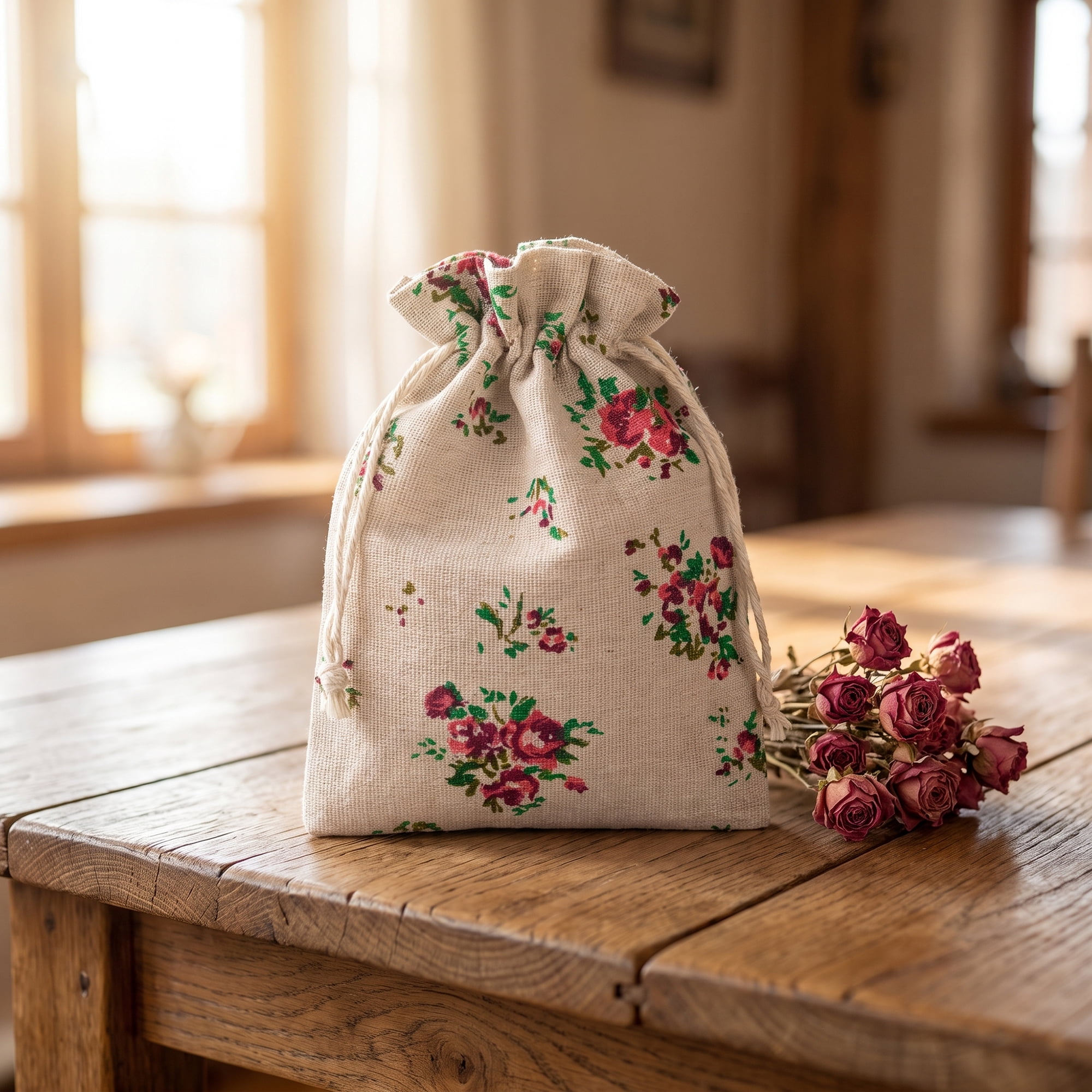 Unique Bargains Drawstring Gift Bags with Handles for Occasions Rose 5.1" x 7.1"