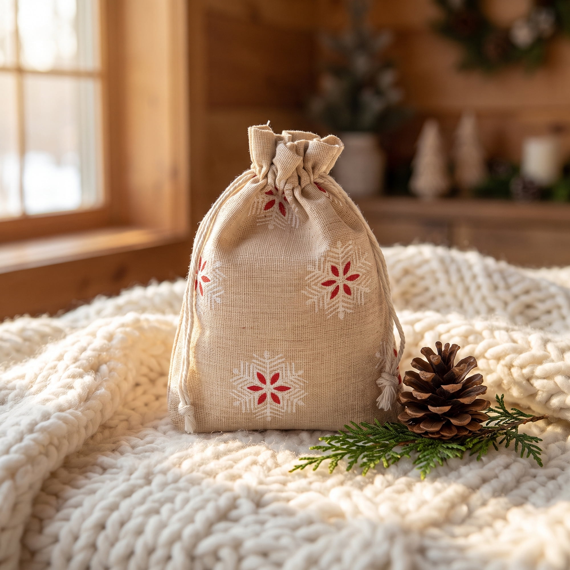 Unique Bargains Drawstring Gift Bags with Handles for Occasions Snowflake 5.1" x 7.1"