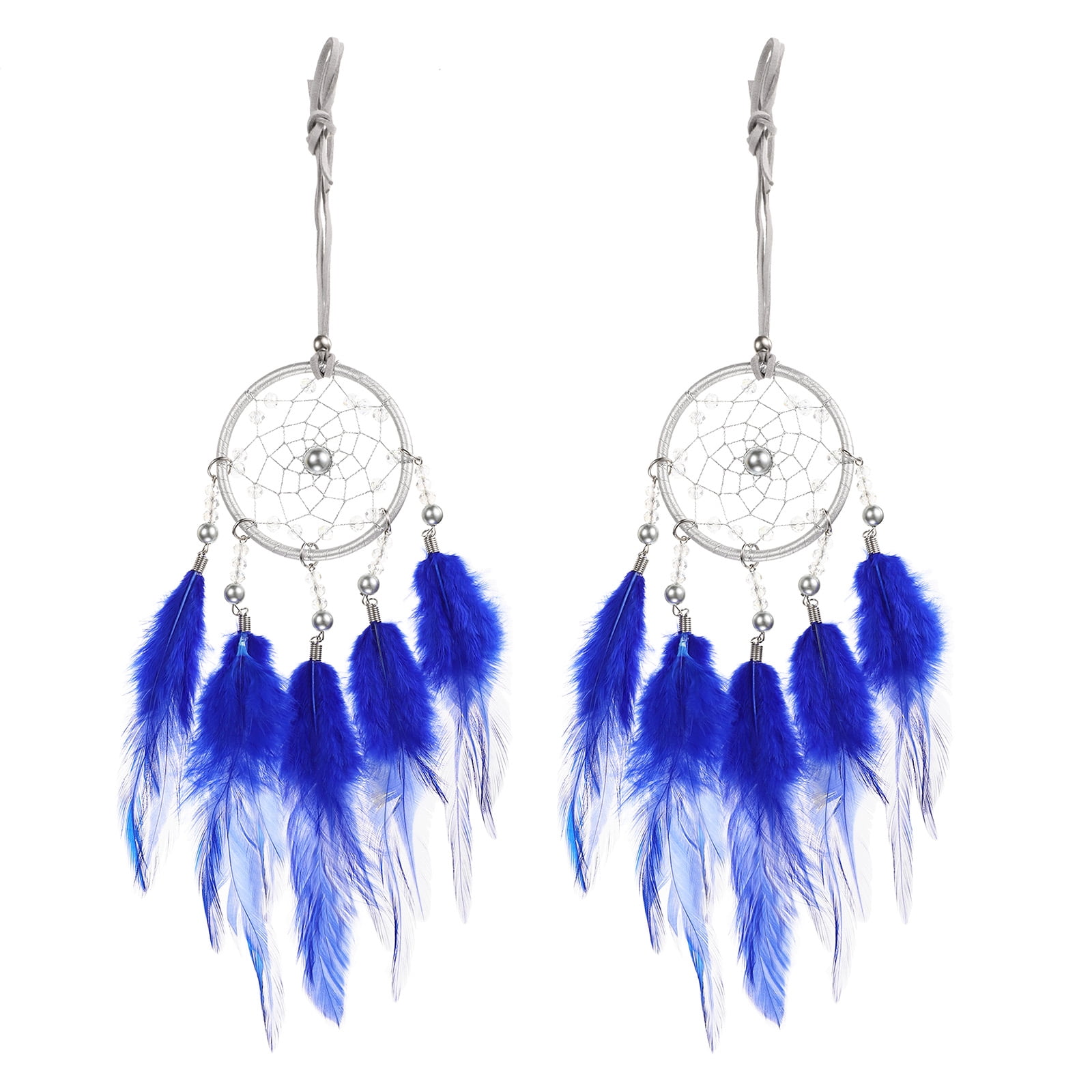 Unique Bargains Dream Catchers Handmade Feather Dreamcatcher with Crystal Beads Dark Blue