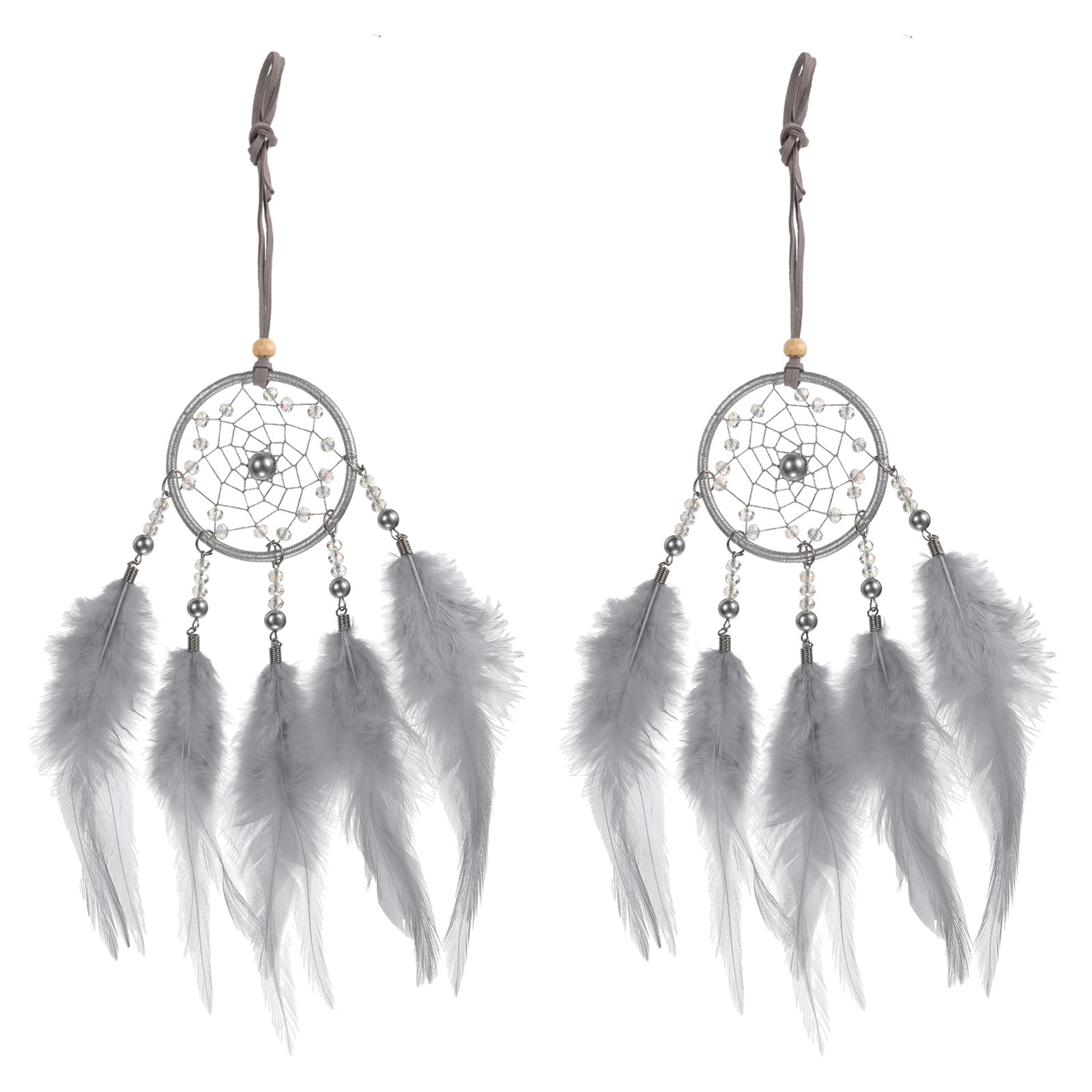 Unique Bargains Dream Catchers Handmade Feather Dreamcatcher with Crystal Beads Gray