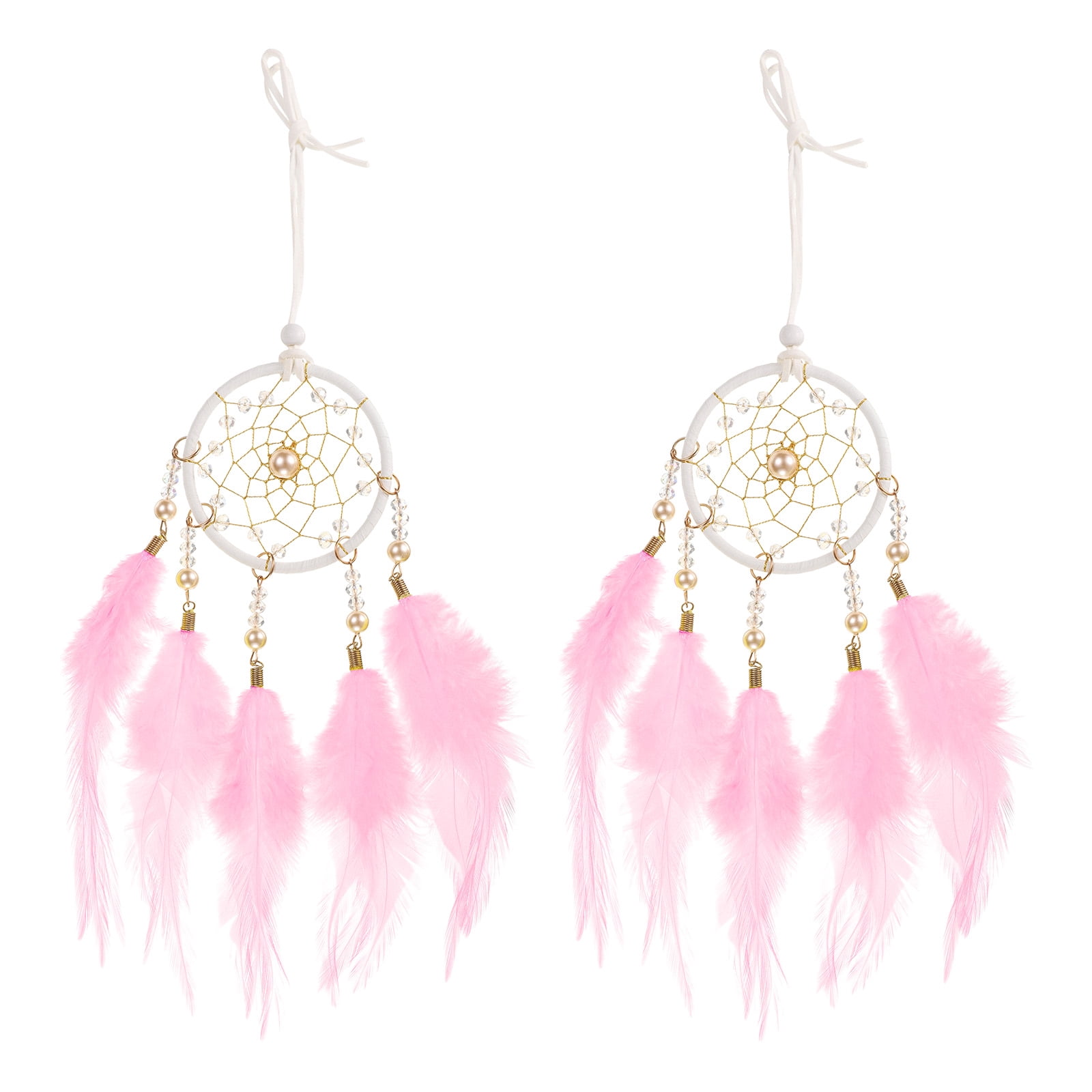 Unique Bargains Dream Catchers Handmade Feather Dreamcatcher with Crystal Beads Pink