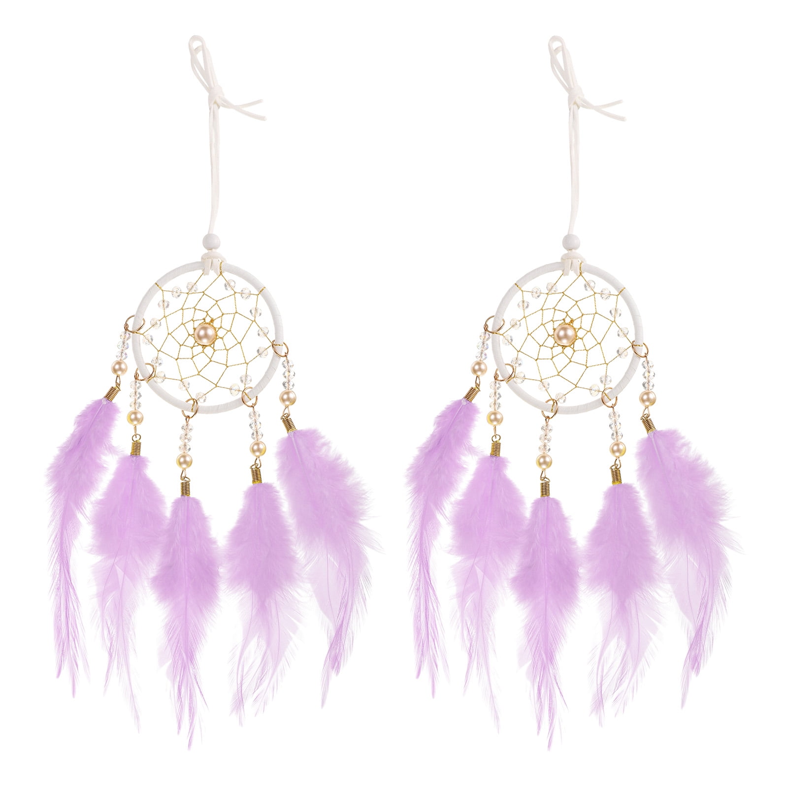 Unique Bargains Dream Catchers Handmade Feather Dreamcatcher with Crystal Beads Purple