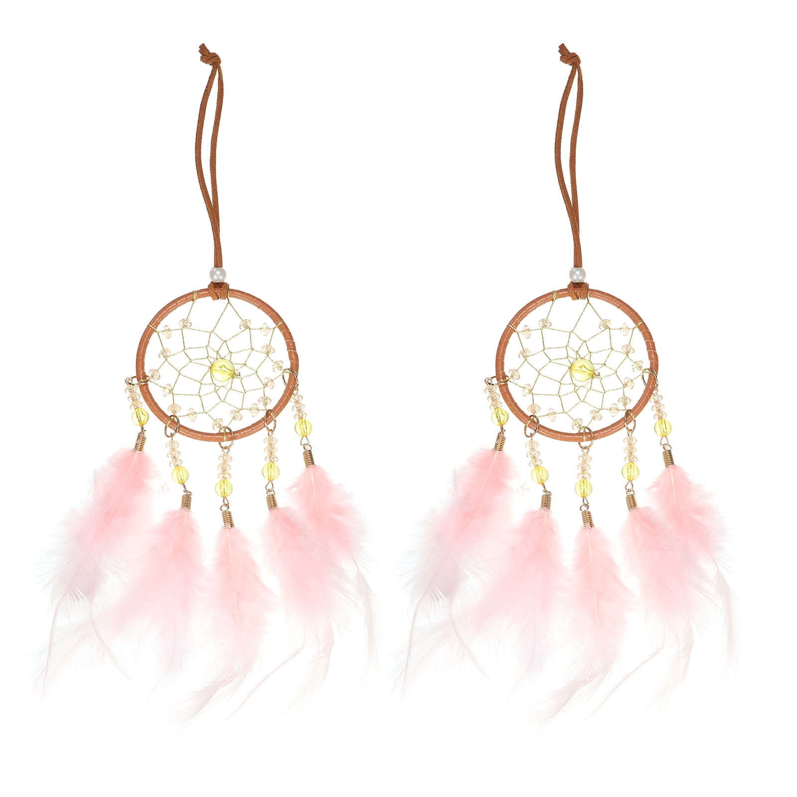 Unique Bargains Dream Catchers Handmade Feather Dreamcatcher with Crystal Beads Red