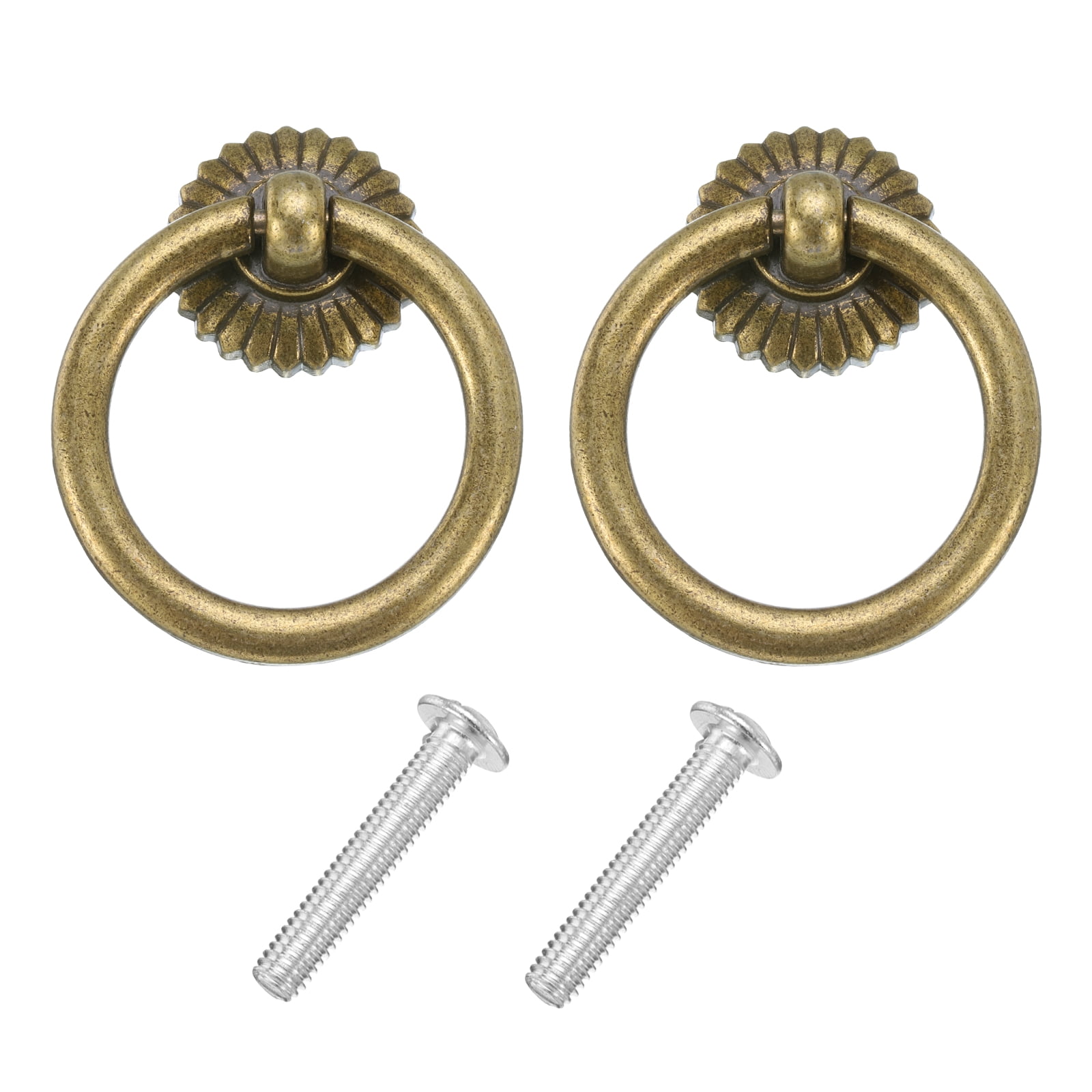 Unique Bargains Drop Ring Knobs Dresser Pulls with Screw Zinc Alloy 1.8" Bronze 2Sets