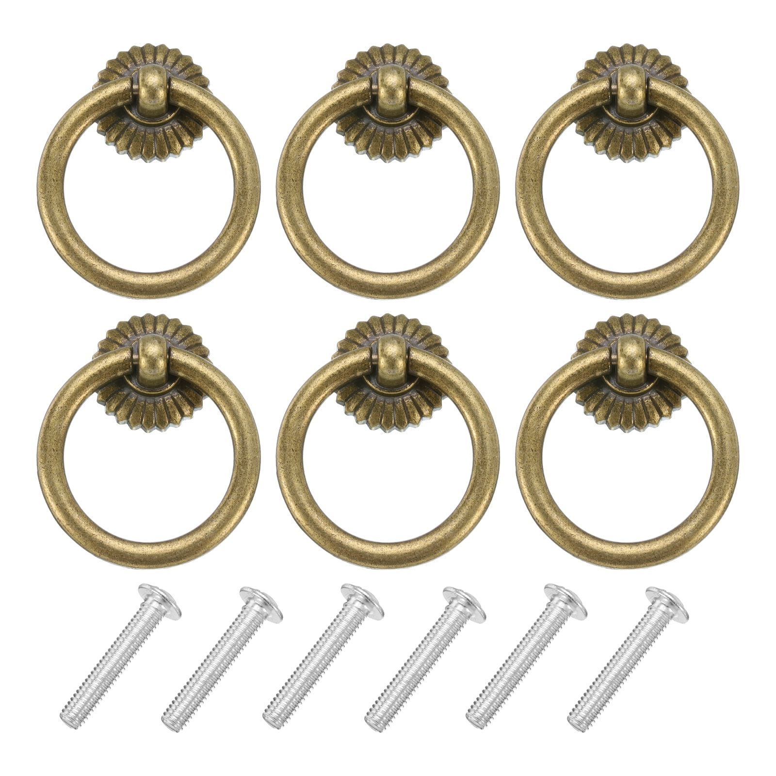 Unique Bargains Drop Ring Knobs Dresser Pulls with Screw Zinc Alloy 1.8" Bronze 6Sets