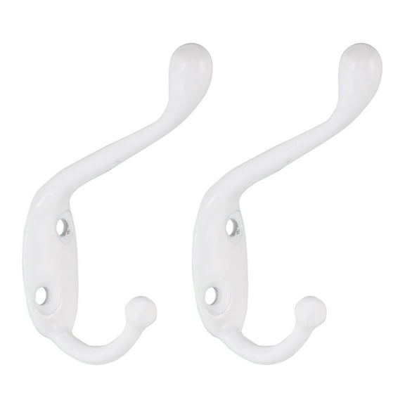 Unique Bargains Dual Prong Coat Hooks Wall Mounted Retro Double Hooks Utility White Hook for Coat Towel Hat 80mm x 17mm x 55mm 2Pcs