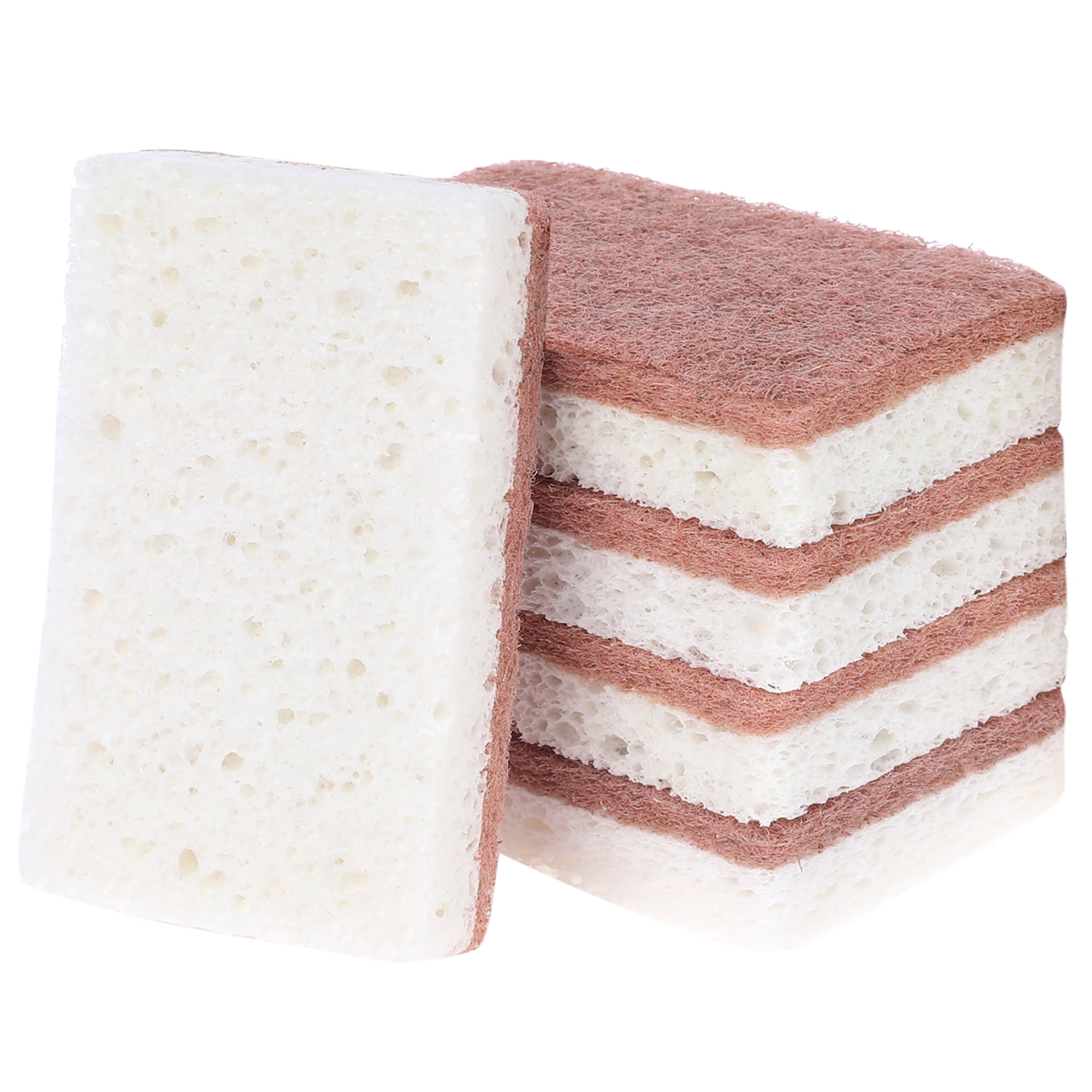 Unique Bargains Dual Sided Cleaning Sponges Kitchen Dishes Sponge White Brown 5 Pack